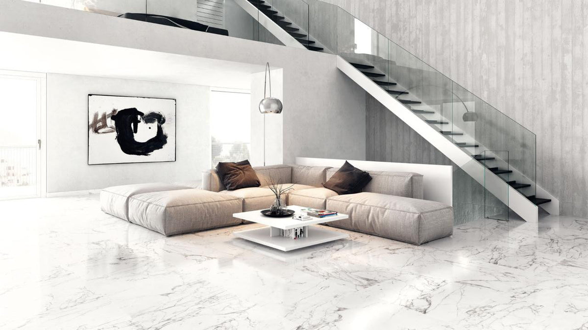Venato Blanco Polished 12x24 Marble Look Porcelain Tile