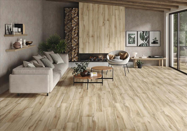 Blaze Haya 9x47 Light Beech Wood Look Porcelain Plank Tile