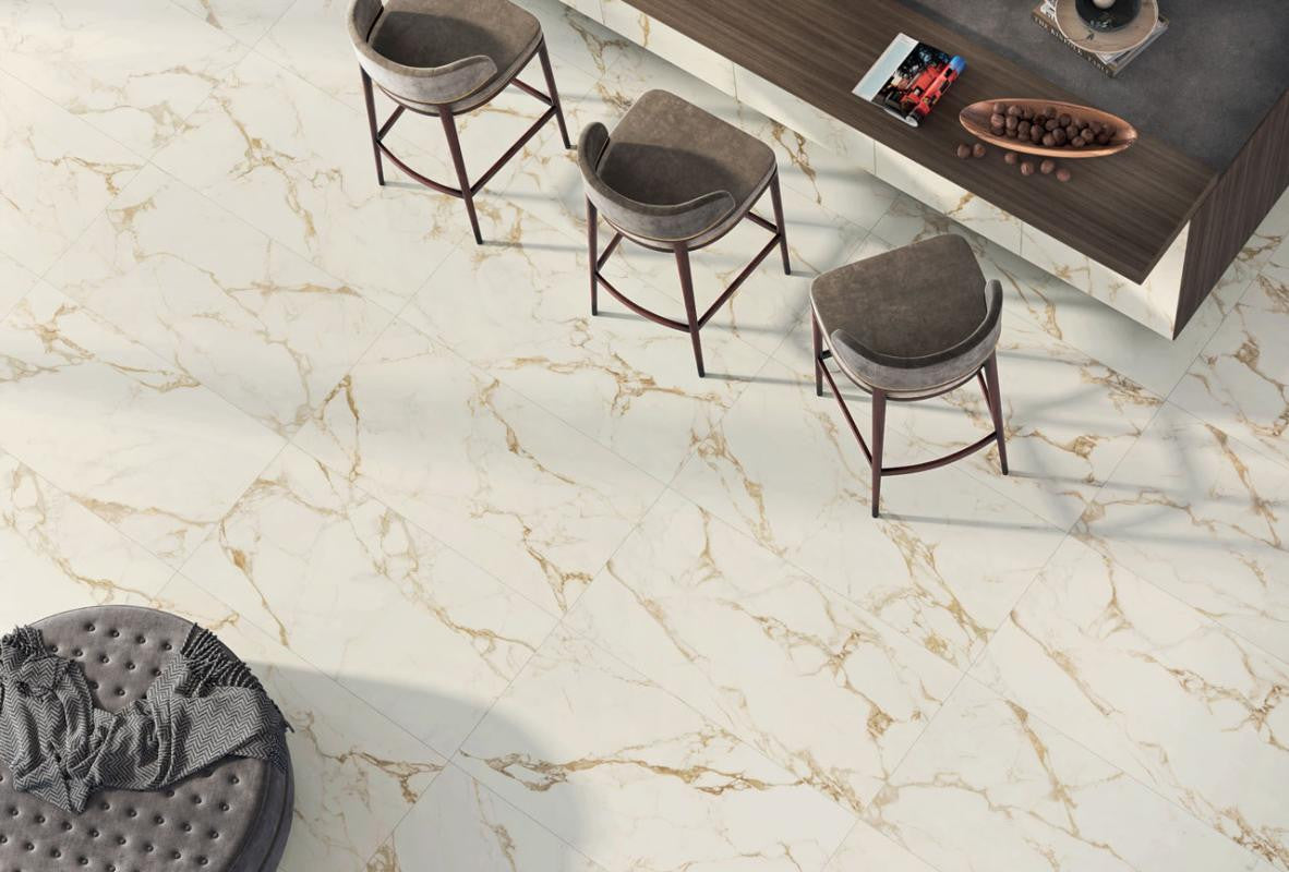 Prestige Calacatta Gold 12x24 Marble Look Porcelain Tile