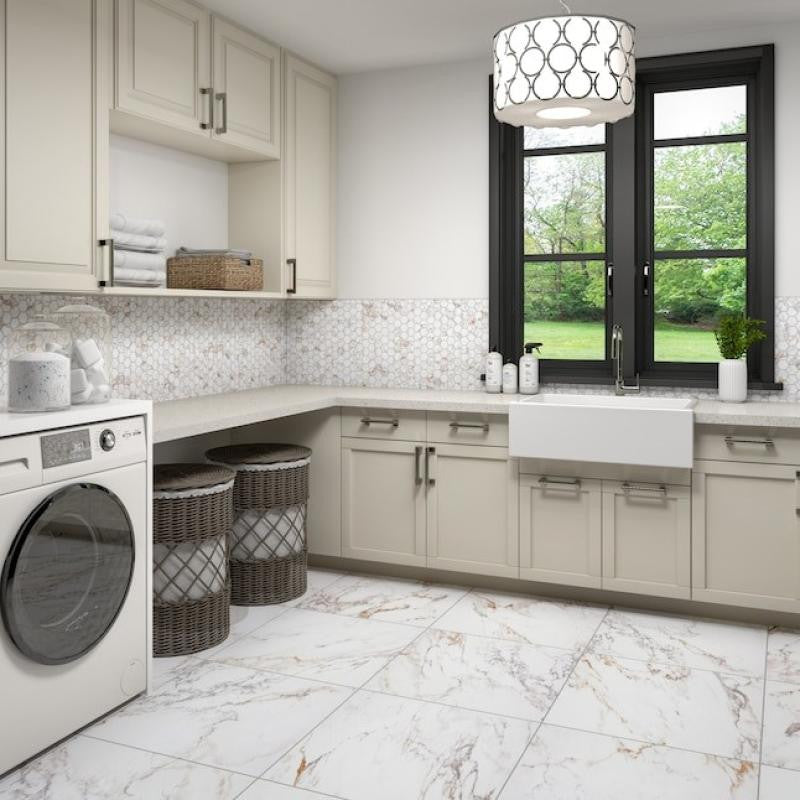 Calacatta Gem Polished 24x24 Marble Look Porcelain Tile