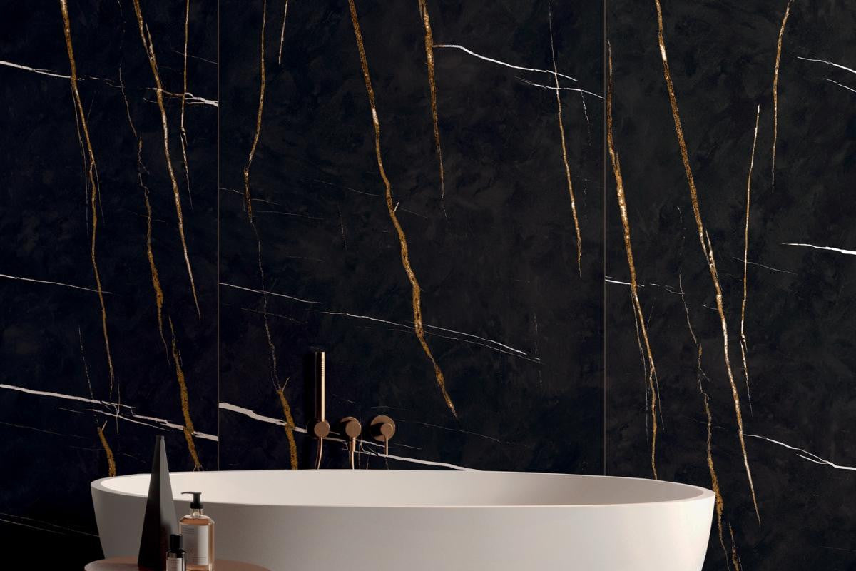 Sahara Noir Polished 24x48 Marble Look Porcelain Tile