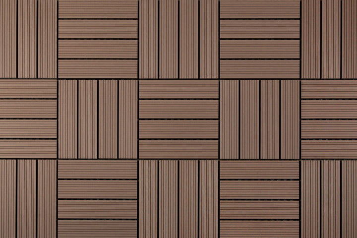 JF Outdoor Composite Interlocking Deck Tiles — Brown 12" x 12"