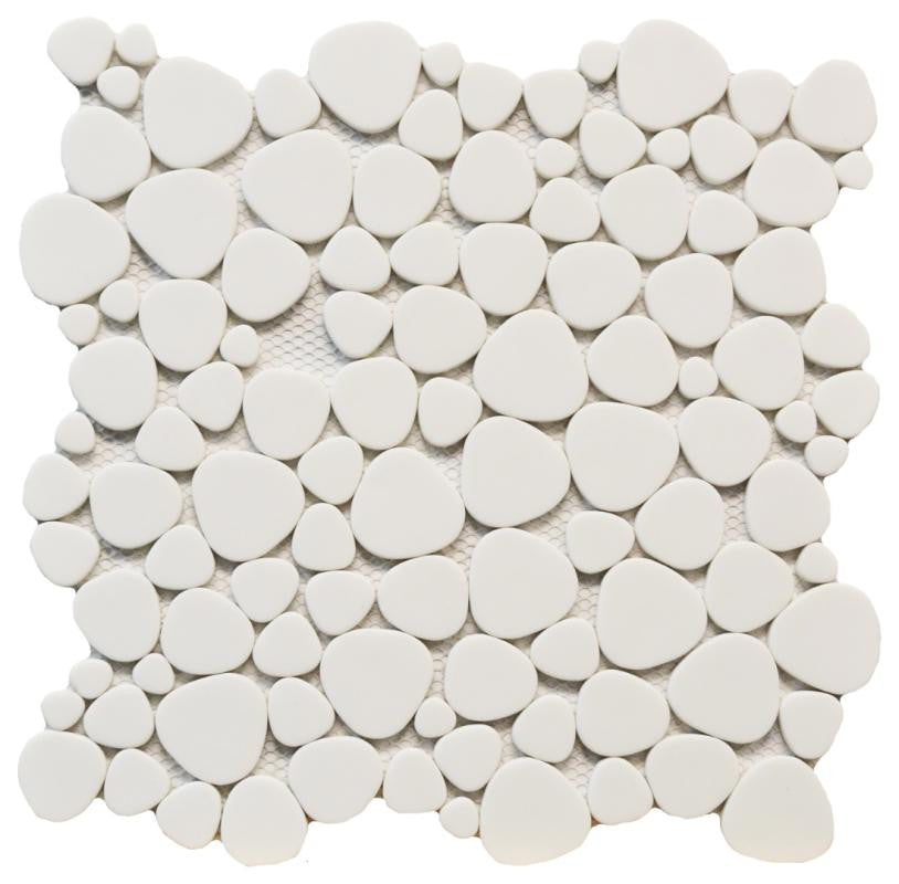 White Glass Pebble Matte Mosaic Tile 12x12 Sheet