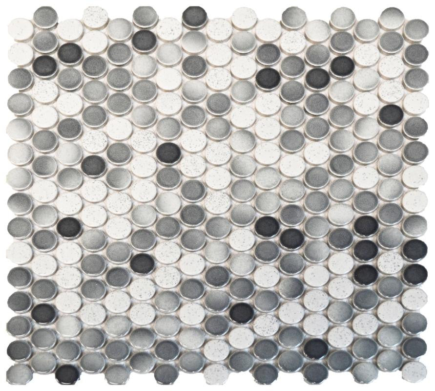 Black and white penny mosaic wall and shower tile
