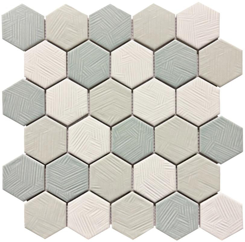 Coastal Hues Sea 2" Hex Glass Mosaic Tile 12x12 Sheet