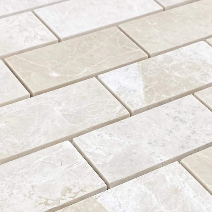 Vanilla Beige Marble - Mesh Mosaic Tile Collection — 2" x 4" Brick - Honed