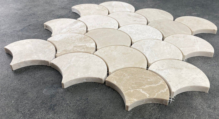 Vanilla Beige Marble - Mesh Mosaic Tile Collection — Laguna Pattern - Honed