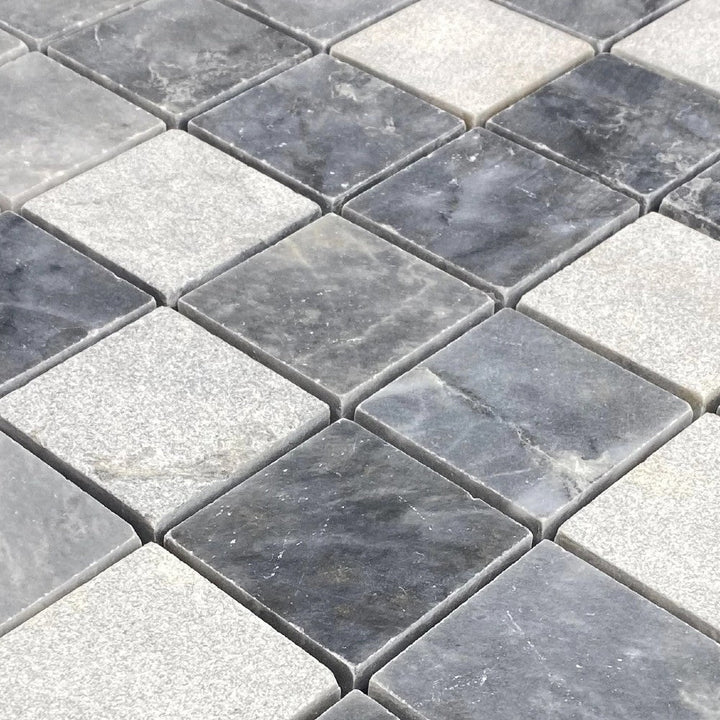 Luna Sky Marble - Mesh Mosaic Tile Collection — 2" x 2" Mixed Finish - Honed and Sand Blasted