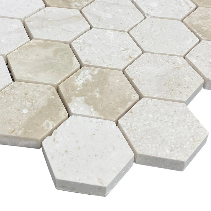 Shellstone - Mesh Mosaic Tile Collection — 2" Hexagon Pattern - Honed