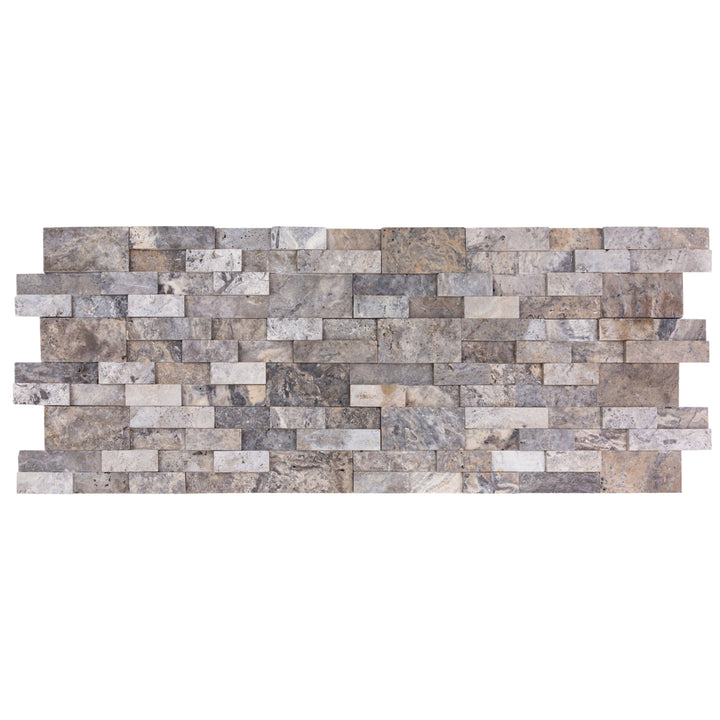 Natural Travertine Ledger Panel Collection — Honed / Silver 3D Ledger Panel 6" x 24"