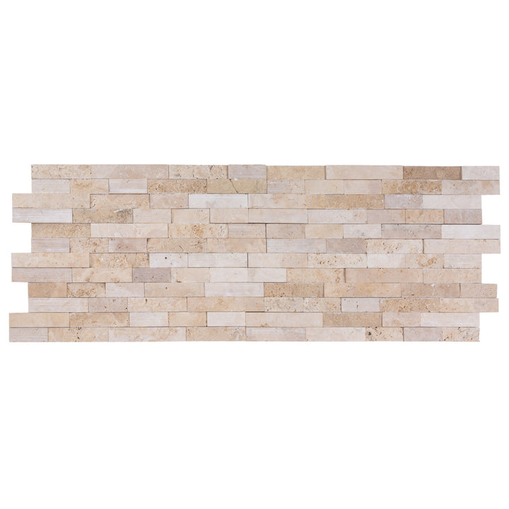 Natural Travertine Ledger Panel Collection — Split-Face / Camden Ivory 3D Ledger Panel 6" x 24"