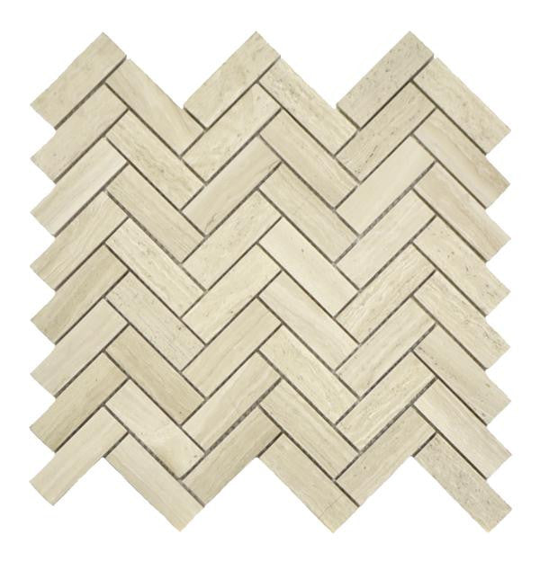 White Wood Herringbone Polished Marble Mosaic Tile 12x13 Sheet
