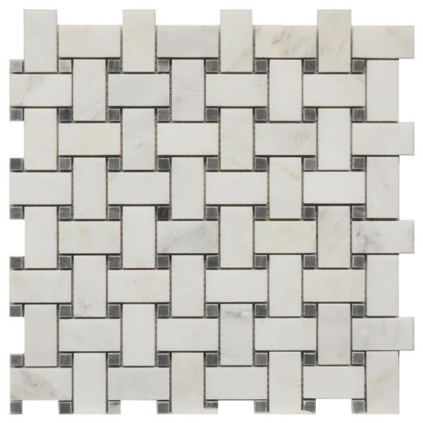 Carrara Basketweave Grey Dot 12x12 Marble Mosaic Tile