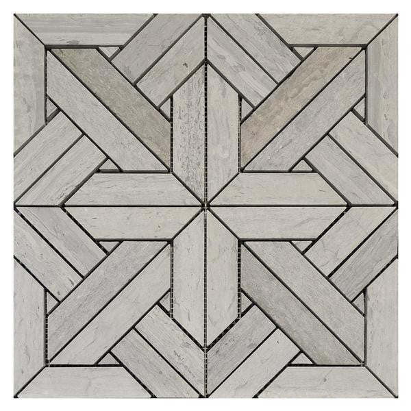 Wooden Blue Cross Honed Marble Mosaic Tile 12x12 Sheet