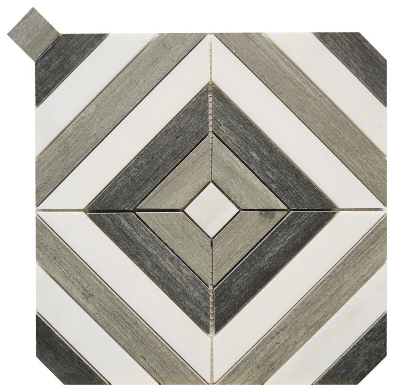 Grey and White Marble Prism Mosaic Tile 12x12 Sheet
