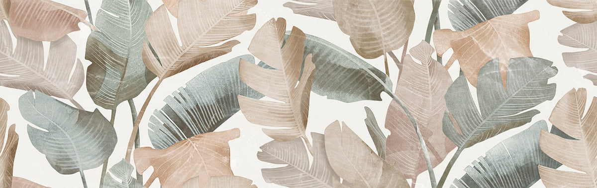 Enya Leaves White 12x40 Ceramic Wall Tile