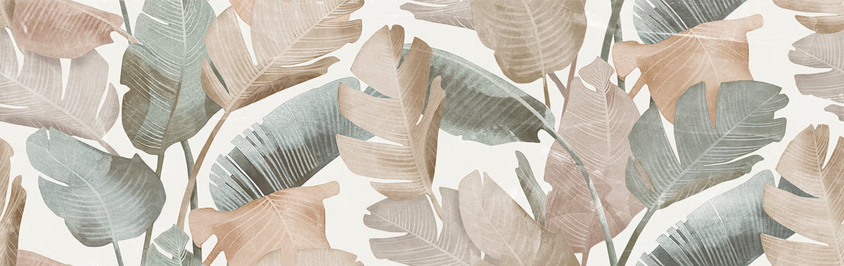 Enya Leaves White 12x40 Ceramic Wall Tile