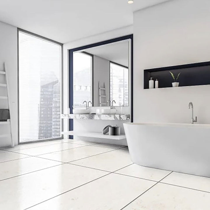 Limestone Tile Brushed and Straight Edge — Myra White