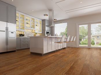 Medium brown hardwood used in a modern kitchen design