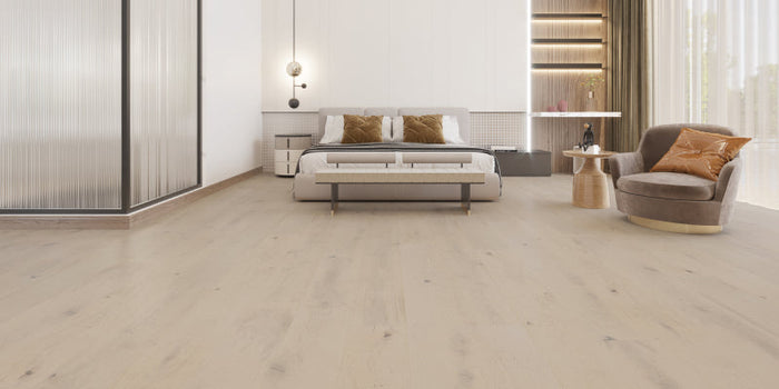 Image of a bedroom featuring our Autumn Affluent Wood-Look Waterproof Vinyl Plank Flooring 