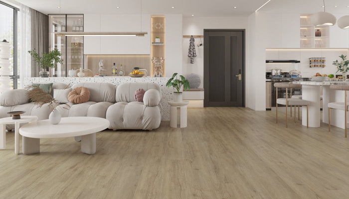 Living room with plank flooring