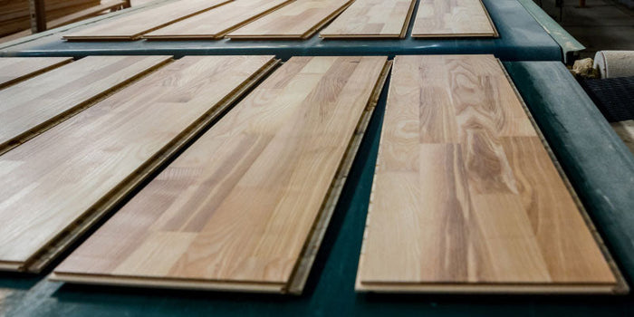 Manufacturing  line producing wood flooring