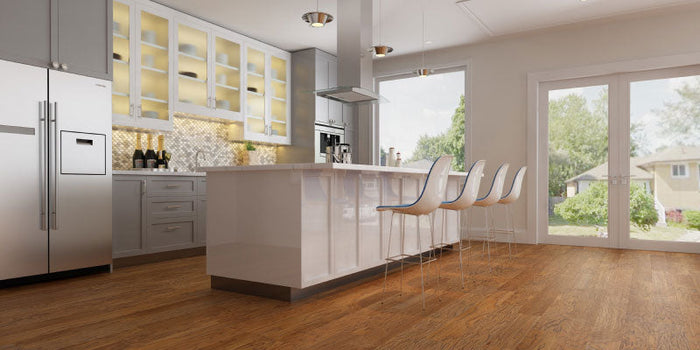  Image of a kitchen with fixed buckled hardwood floors