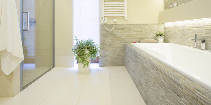modern bathroom with porcelain tile floors