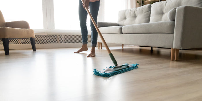 bamboo floor getting cleaned with a microfiber mop
