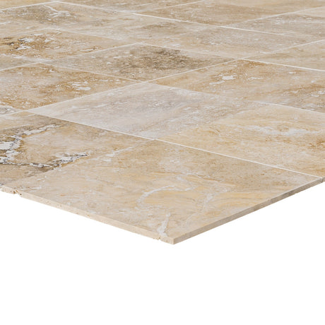 Honed and Filled Travertine Flooring Tiles in Mina Rustic - 18"x18"x1/2"