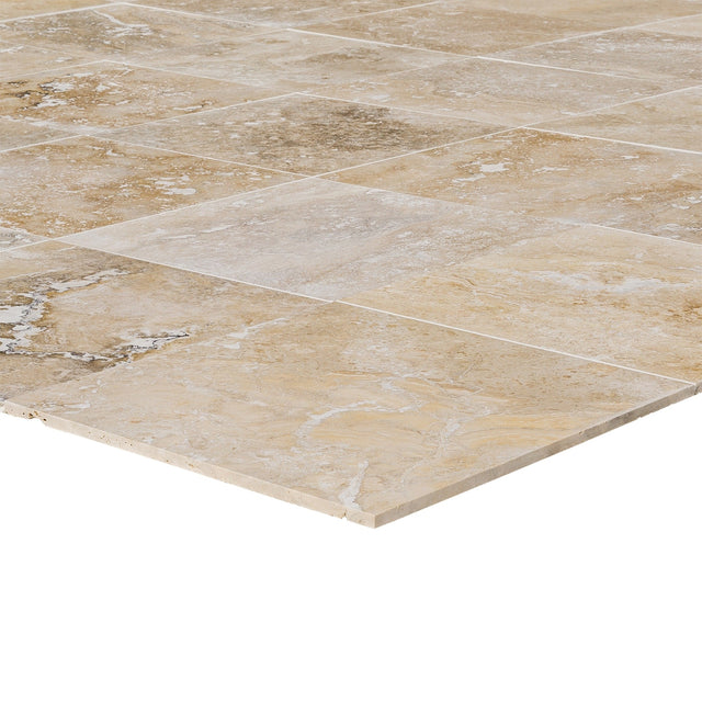 Honed and Filled Travertine Flooring Tiles in Mina Rustic - 18"x18"x1/2"