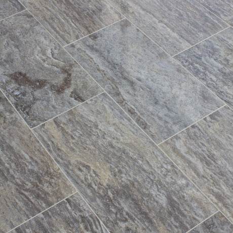 Vein Cut Polished 24 x 12 Travertine Stone Flooring Tiles in Silver Premium Vein Cut