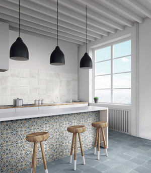 Vintage Avio Ocean Blue 8x8 Patterned Porcelain Tile