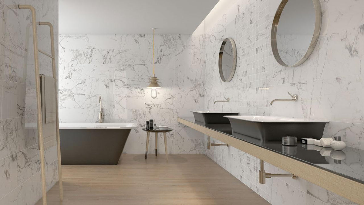 Venato Blanco Polished 12x24 Marble Look Porcelain Tile