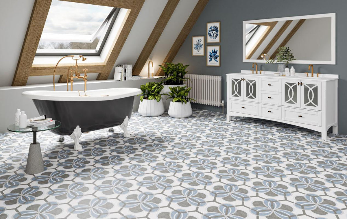 Bow Blue 8x10 Hex Porcelain Tile