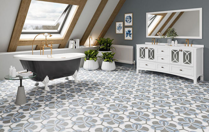 Bow Blue 8x10 Hex Porcelain Tile 2