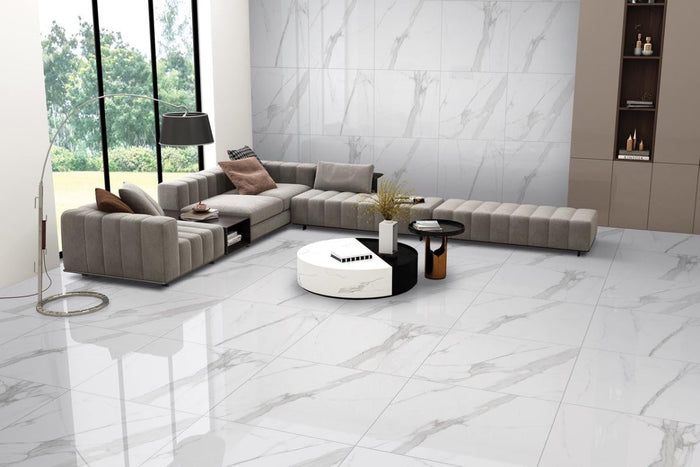 Calacatta Tranco 32x32 Polished Marble Look Porcelain Tile 2