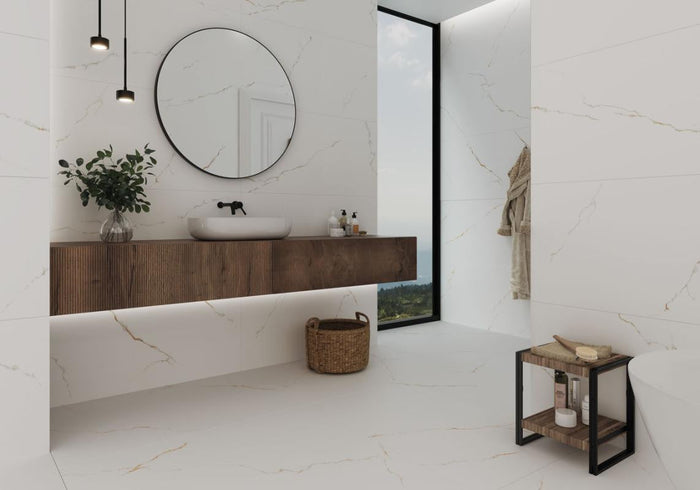 Thuile White 24x48 Polished Marble Look Porcelain Tile 3