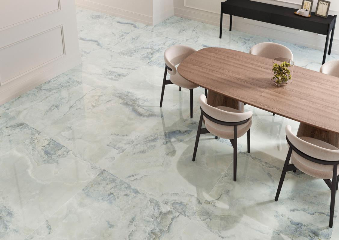 Kitchen featuring Spanish blue porcelain tile flooring