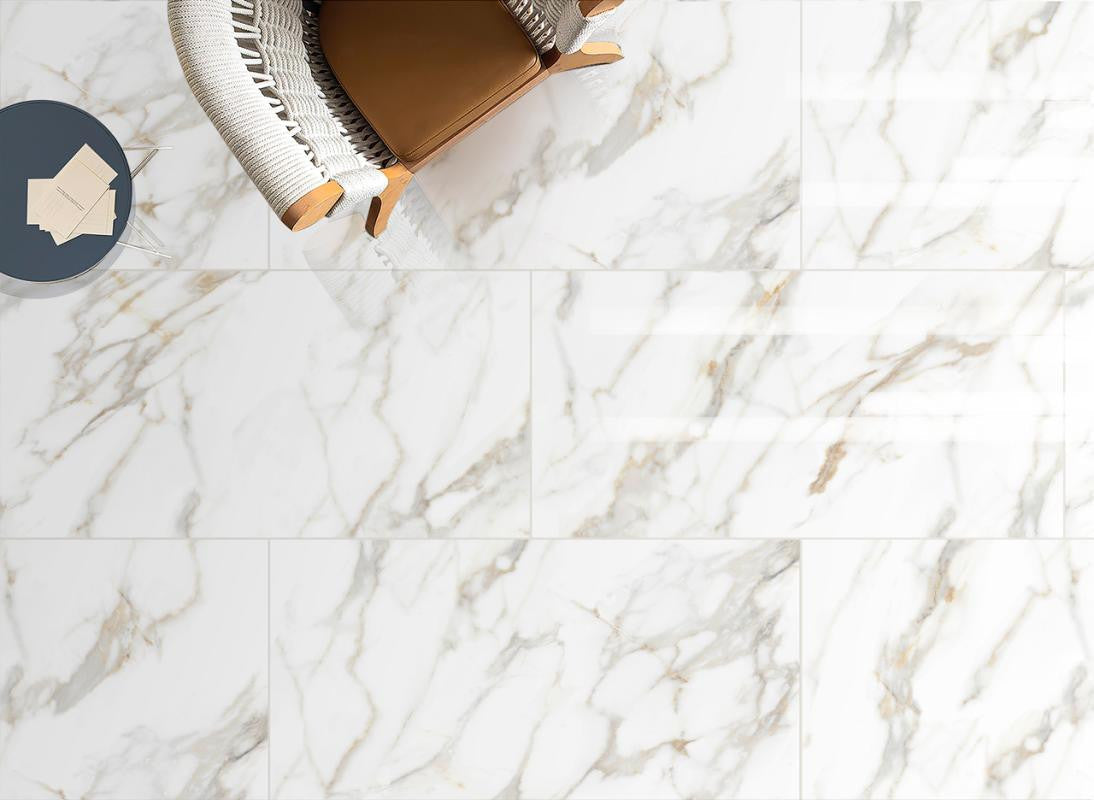 Calacatta Oro 24x48 Polished Marble Look Porcelain Tile