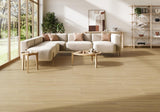 Updated living space with Spanish porcelain wood look tile floor