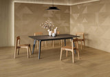 Updated dining area with modern patterned porcelain wall tile from Spain