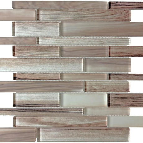 Light Wood Strips 12x12 Wood-Look Glass Mosaic Tile
