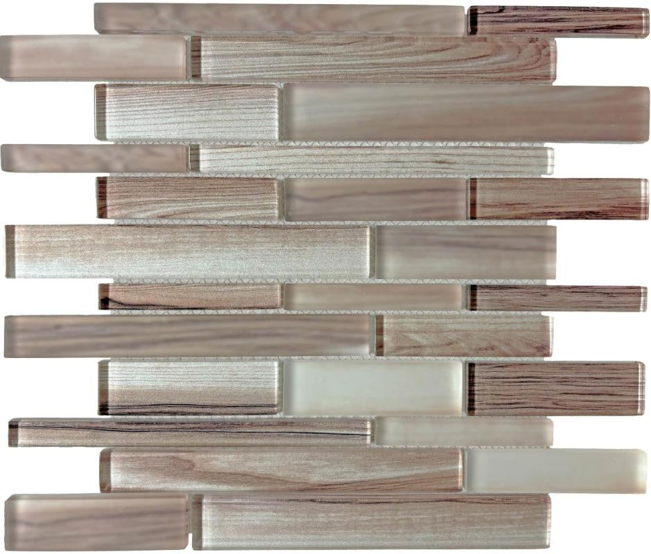 Light Wood Strips 12x12 Wood-Look Glass Mosaic Tile