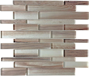 Light Wood Strips 12x12 Wood-Look Glass Mosaic Tile