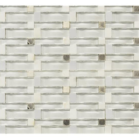 Super White Wavy Glass Metal and Stone Mosaic Tile 13x11 Sheet
