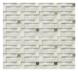 Super White Wavy Glass Metal and Stone Mosaic Tile 13x11 Sheet