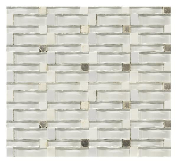Super White Wavy Glass Metal and Stone Mosaic Tile 13x11 Sheet 1