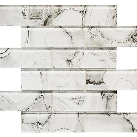Silver 2x6 Glass Mosaic Tile 12x12 Sheet