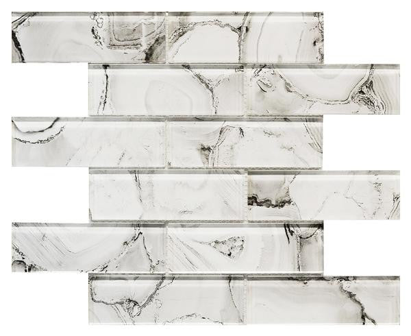 Silver 2x6 Glass Mosaic Tile 12x12 Sheet